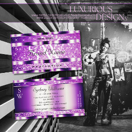 Glamour Lila funkelnder Glitzer Stars Monogramm Visitenkarte