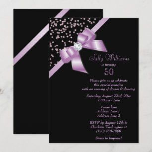 Glamour Lilac Confetti & Jewel Bow 50. Geburtstag Einladung