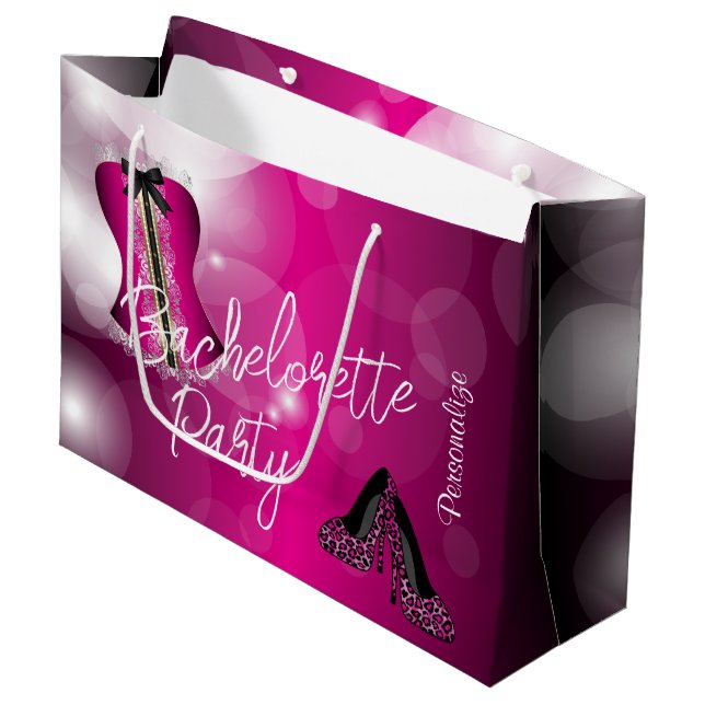 Glamour Lingerie Bachelorette | Hot Pink Bokeh Große Geschenktüte (Vorderseite Schrägansicht)
