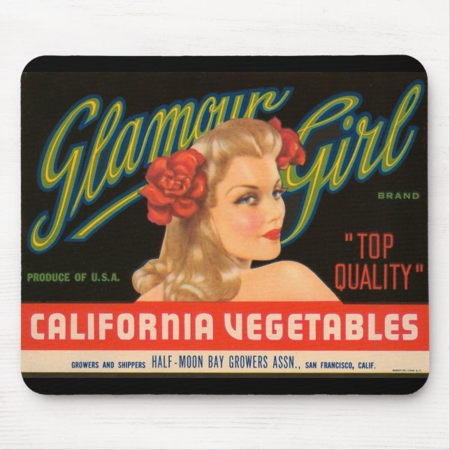 Glamour-Mädchen-Kalifornien-Gemüse-Vintage Anzeige Mousepad (Vorne)