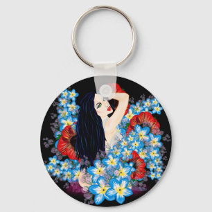 Glamour Model in Poppy Blume bed, ART by LeahG Schlüsselanhänger