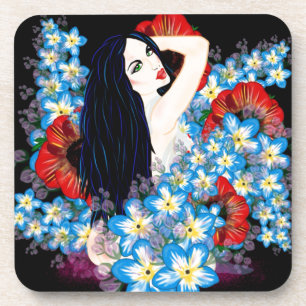 Glamour Model in Poppy Blume bed, ART by LeahG Untersetzer