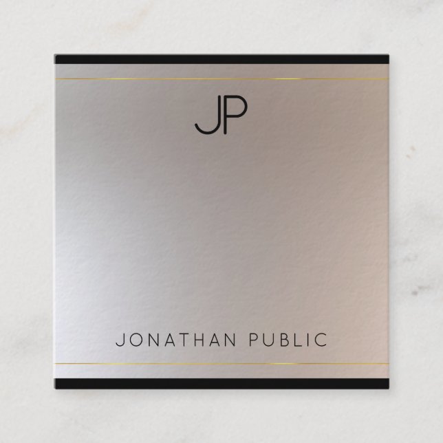 Glamour Moderne Monogram Gold Silver Chic Vorlage Quadratische Visitenkarte (Vorderseite)