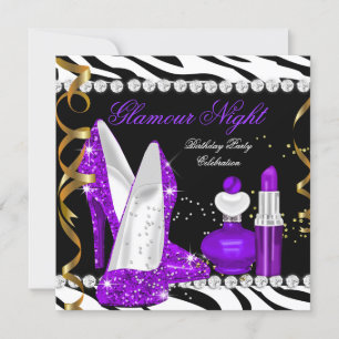 Glamour Night Glitter Lila Gold Schwarz Zebra Einladung