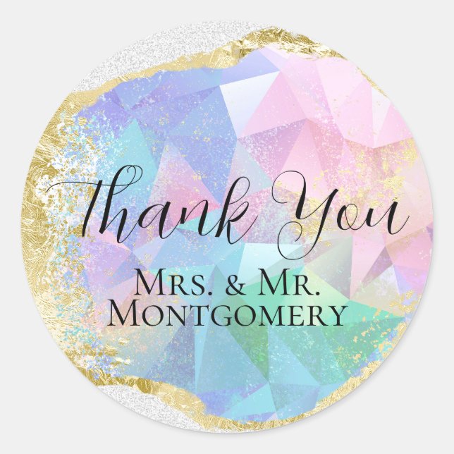 Glamour Opal Gemstone mit Gold auf weißem Glitzer Runder Aufkleber (Vorderseite)