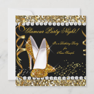 Glamour Party Nacht Glitter Gold Schwarze Schuhe Einladung