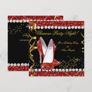 Glamour Party Nacht Rot Glitter Gold Schwarz Schuh Einladung
