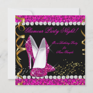 Glamour Party Night Pink Glitzer Gold Black Shoes Einladung