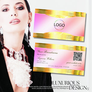 Glamour Pastell Pink Gold Borders Logo QR Code Visitenkarte