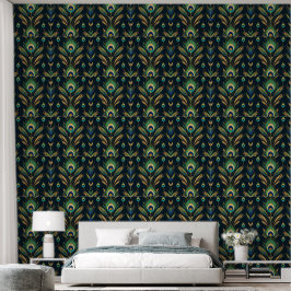 Glamour Peacock Feather Art Deco Wallpaper Tapete