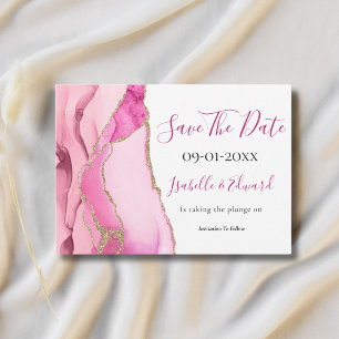 Glamour Pink Agate Stone Gold Glitzer Wedding Sa Save The Date