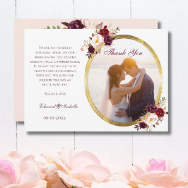 Glamour Pink & Burgund Rose Floral Couple Foto Dankeskarte