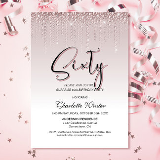 Glamour Pink Diamonds Überraschung 60. Geburtstag Einladung