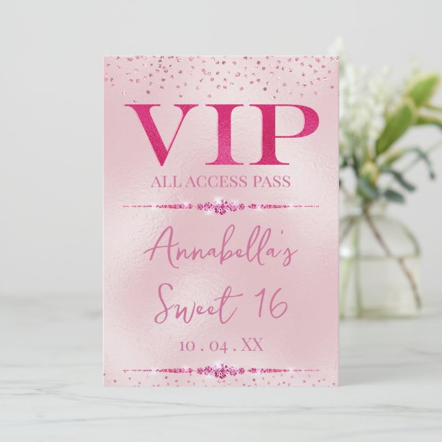 Glamour Pink Diamonds VIP Einladung (Stehend Vorderseite)
