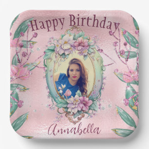 Glamour Pink Glitzer Fairy Tale Foto Mirror Pappteller