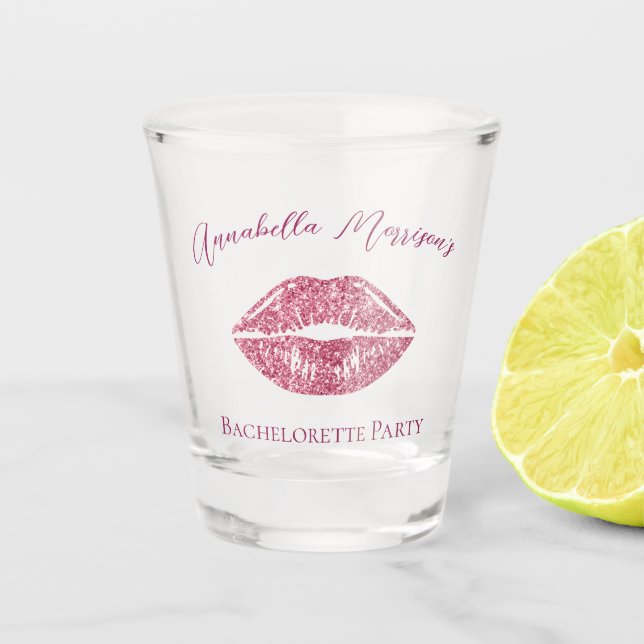 Glamour Pink Glitzer Lips Bachelorette Schnapsglas (Vorderseite)