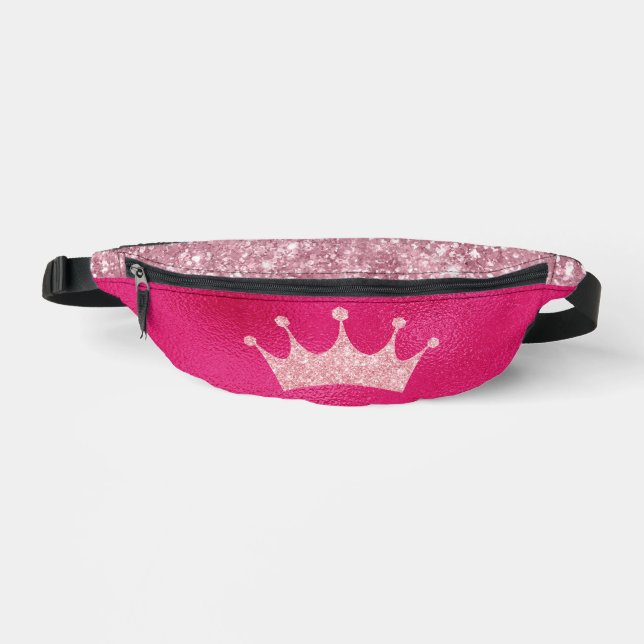 Glamour Pink Glitzer Princess Crown Bauchtasche (Vorderseite)