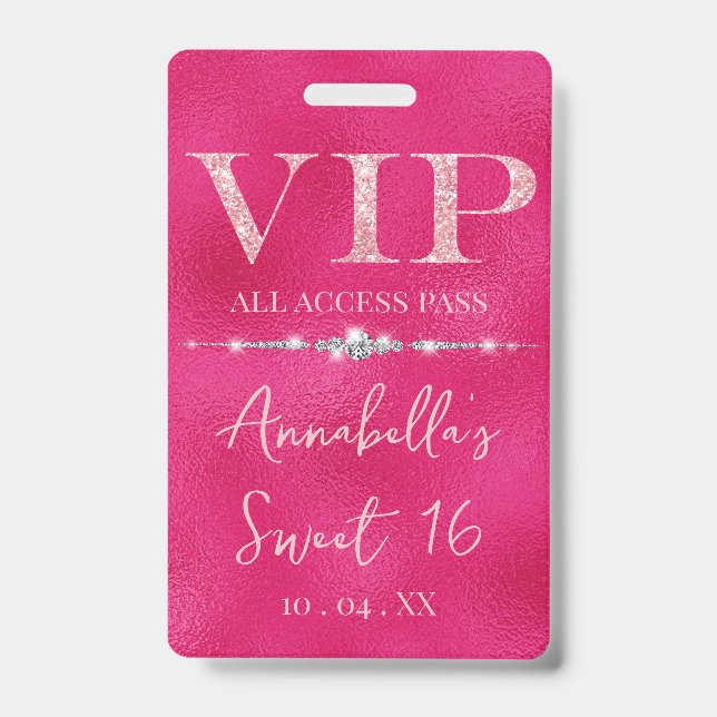 Glamour Pink Glitzer VIP Ausweis (Vorderseite)