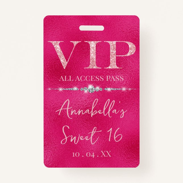 Glamour Pink Glitzer VIP Ausweis (Vorderseite)
