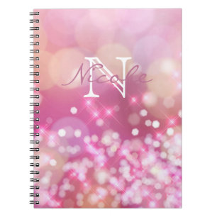 Glamour Pink Glitzern Monogram Foto Notebook Notizblock