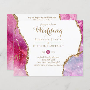 Glamour Pink Gold Agate Wedding Einladung CHEAP