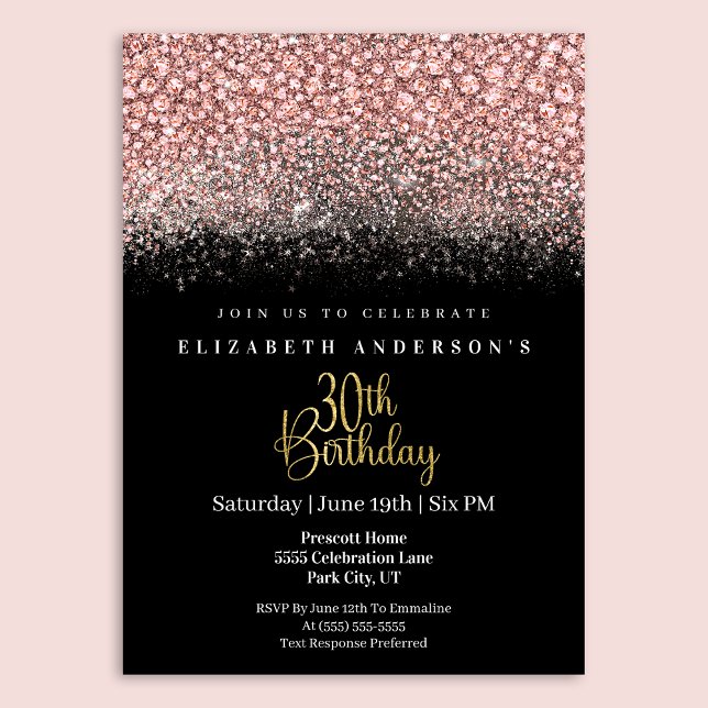 Glamour Pink Jeweled Glitter 30th Birthday Einladung (Von Creator hochgeladen)