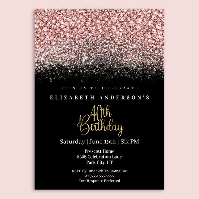 Glamour Pink Jeweled Glitter 40th Birthday Einladung (Von Creator hochgeladen)