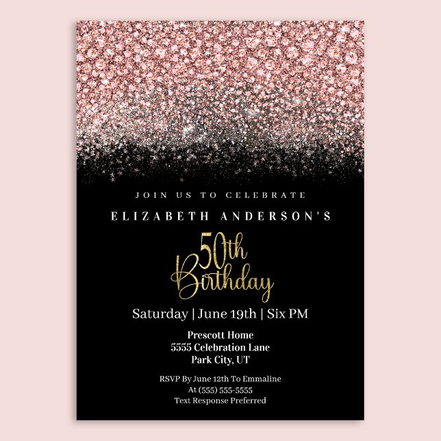 Glamour Pink Jeweled Glitter 50th Birthday Einladung (Von Creator hochgeladen)