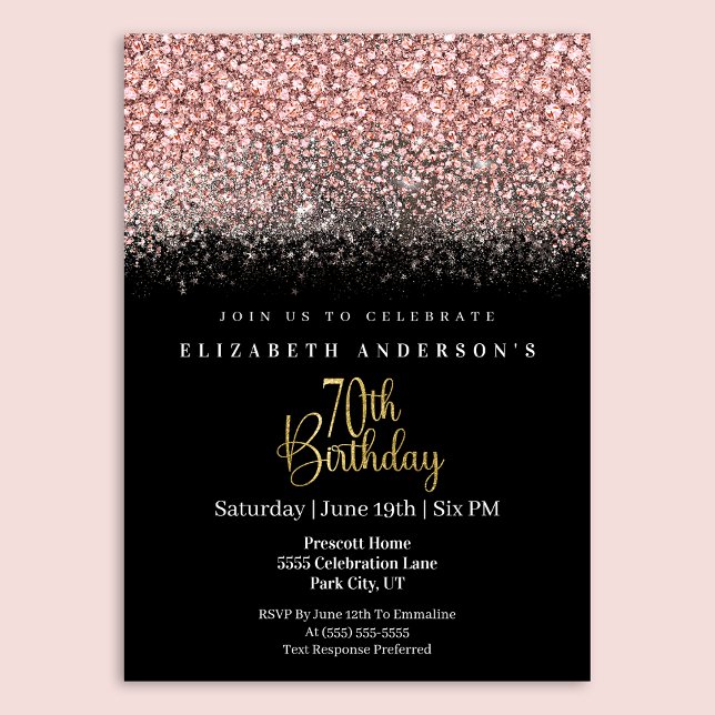 Glamour Pink Jeweled Glitter 70th Birthday Einladung (Von Creator hochgeladen)