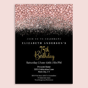 Glamour Pink Juwelen Glitter 75. Geburtstag Einladung