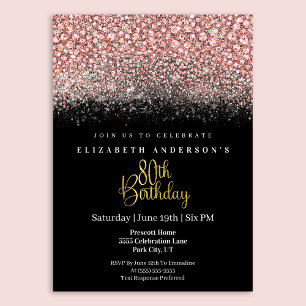 Glamour Pink Juwelen Glitter 80. Geburtstag Einladung