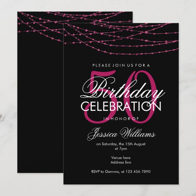 Glamour Pink Lights 50. Geburtstag Einladung (Vorne/Hinten)
