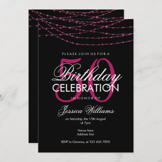 Glamour Pink Lights 50. Geburtstag Einladung