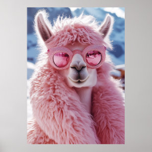 Glamour Pink Llama - Winter Fashion Icon Poster