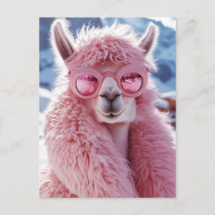 Glamour Pink Llama - Winter Fashion Icon Postkarte