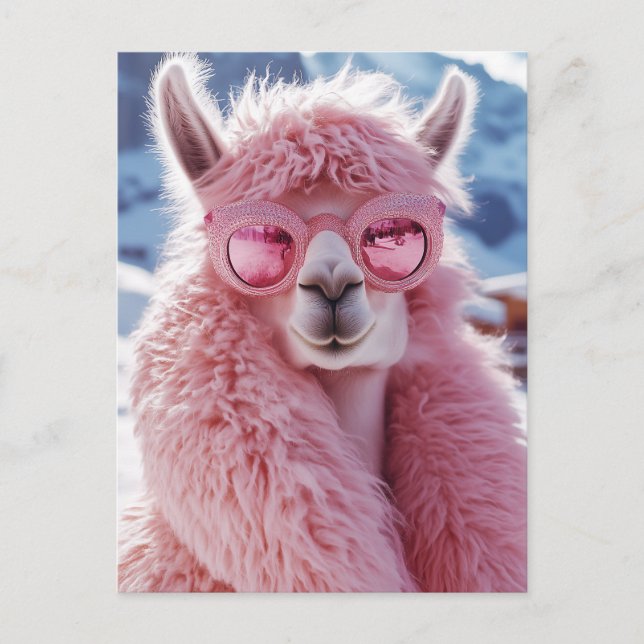 Glamour Pink Llama - Winter Fashion Icon Postkarte (Vorderseite)