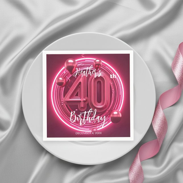 Glamour Pink Magenta Neon Glow 40. Geburtstag Serviette (Von Creator hochgeladen)