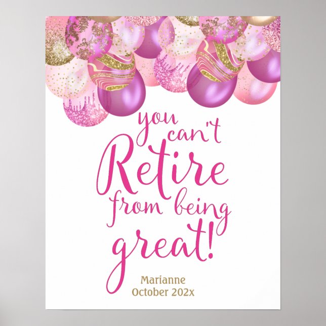 Glamour Pink Retirement Party Print Sign Poster (Vorne)