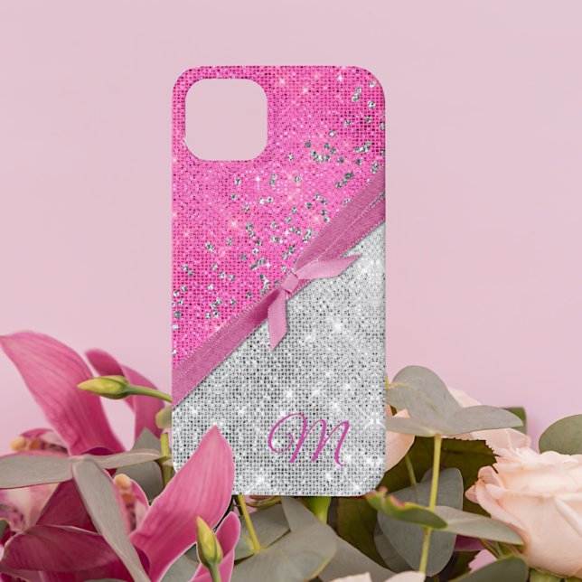 Glamour Pink und Silver Glitterie Mit Monogramm Case-Mate iPhone Hülle (Von Creator hochgeladen)