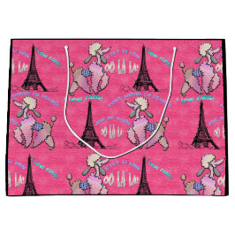 Glamour Poodle in Paris auf Strawberry Pink Große Geschenktüte