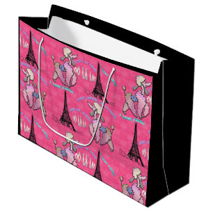 Glamour Poodle in Paris auf Strawberry Pink Große Geschenktüte
