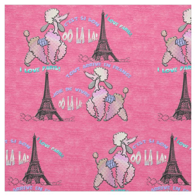 Glamour Poodle in Paris auf Strawberry Pink Stoff (Muster)