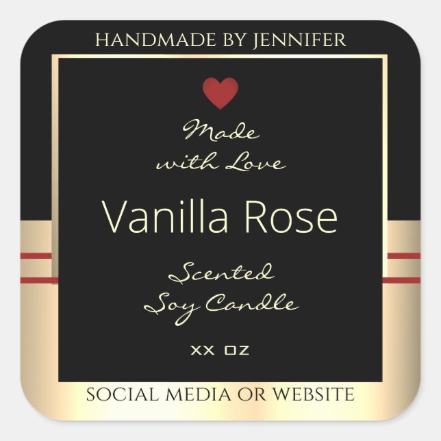 Glamour Produktverpackungsetiketten Schwarz und Go Quadratischer Aufkleber (Vorderseite)