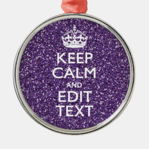 Glamour Purple Keep Calm Personalized Silbernes Ornament