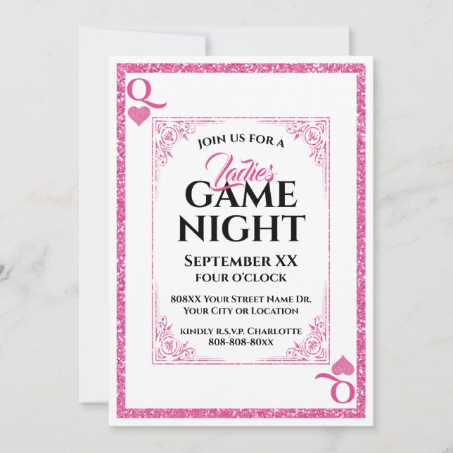 Glamour Queen of Hearts Ladys Game Night Einladung (Vorderseite)