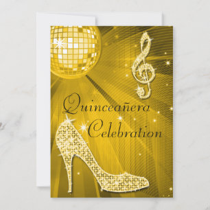 Glamour Quinceñera Disco Ball und Sparkone Heels Einladung
