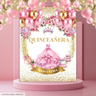 Glamour Quinceñera Wall Decke rosa Gold Thema Wandteppich