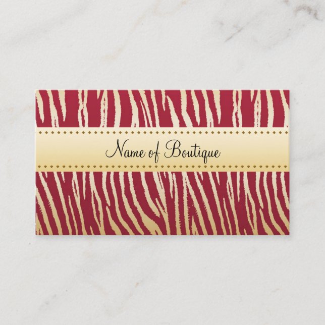 Glamour Red and Gold Tiger Stripes Boutique Visitenkarte (Vorderseite)