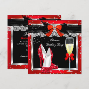 Glamour Red Glitter Absätze Silber Champagner Part Einladung
