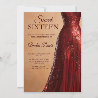 Glamour Red Gown Sweet 16 Geburtstag Einladung